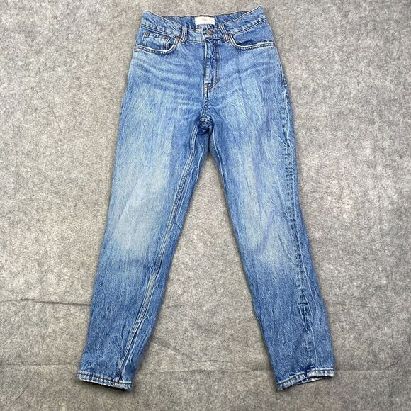 MNG Women Jeans 2 Acid High Rise Distressed Straight Leg Mom Denim - Picture 1 of 9